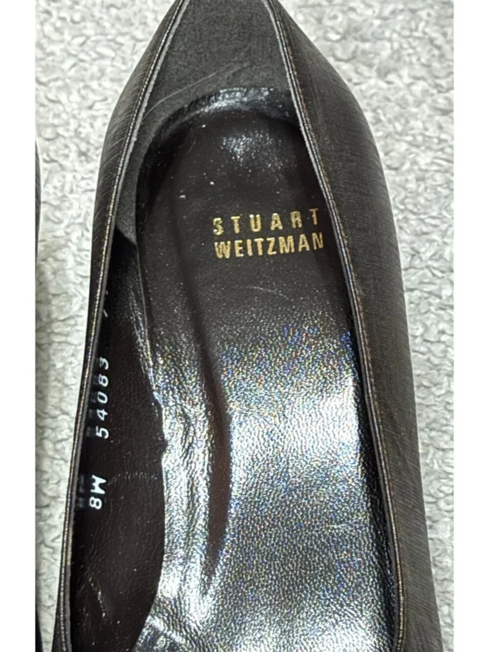 Stuart Weitzman Dark Brown Leather Square-Toe Kitten Heel Pumps 7.5M Bow Accent